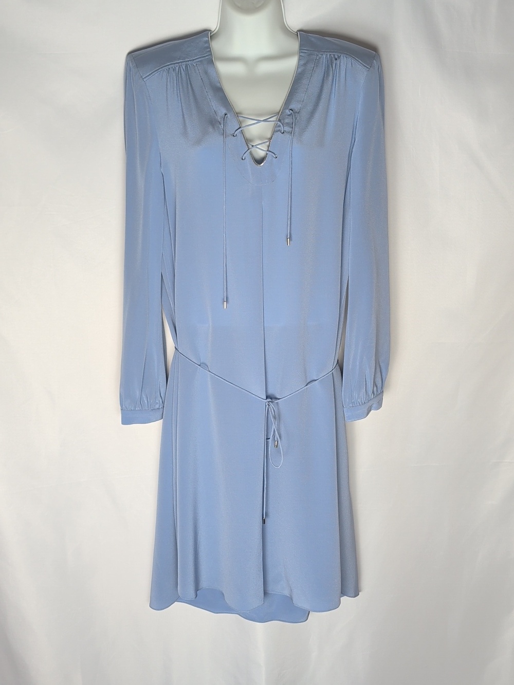 NWT Dorothee Schumacher Steel Blue Silk Fluid Dress Sz 4/L Wedding Guest